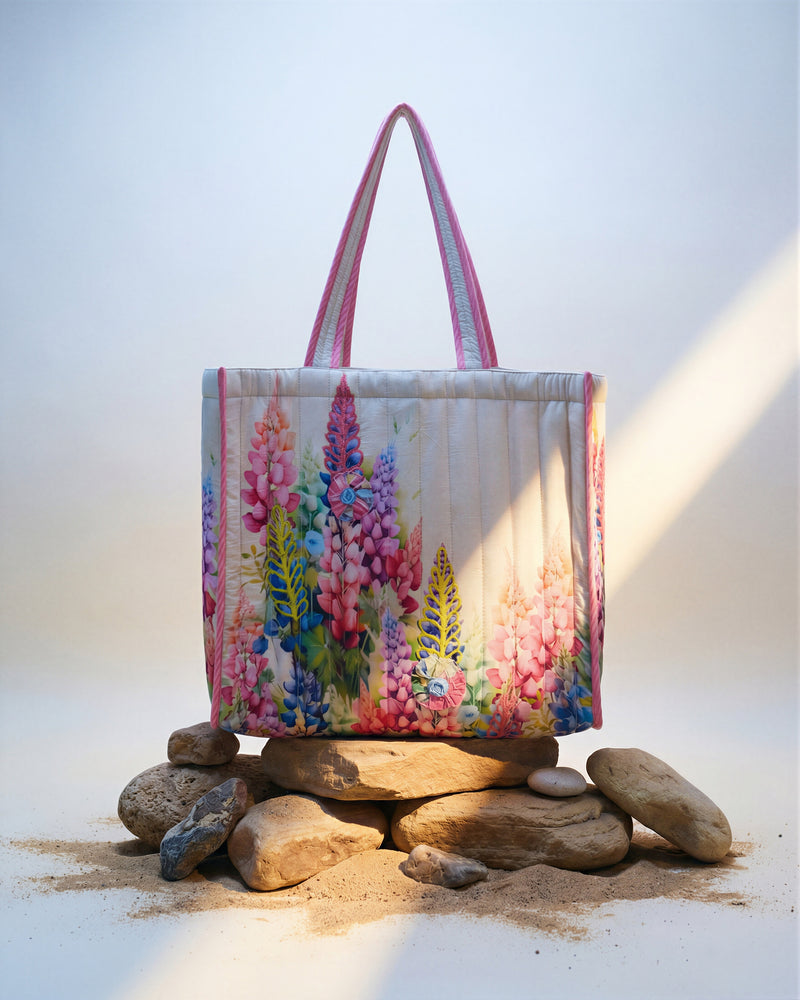 Beige Cotton Printed Tote Bag