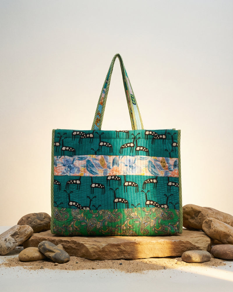 Printed Patchwork Tote Bag