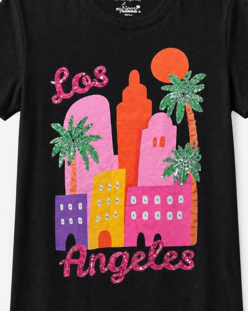 Women Los Angel's Hand-Embroidery Cotton T-shirt