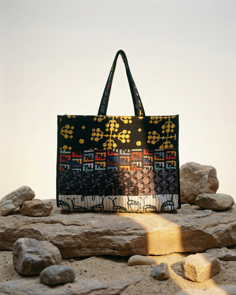 Printed Patchwork Tote Bag