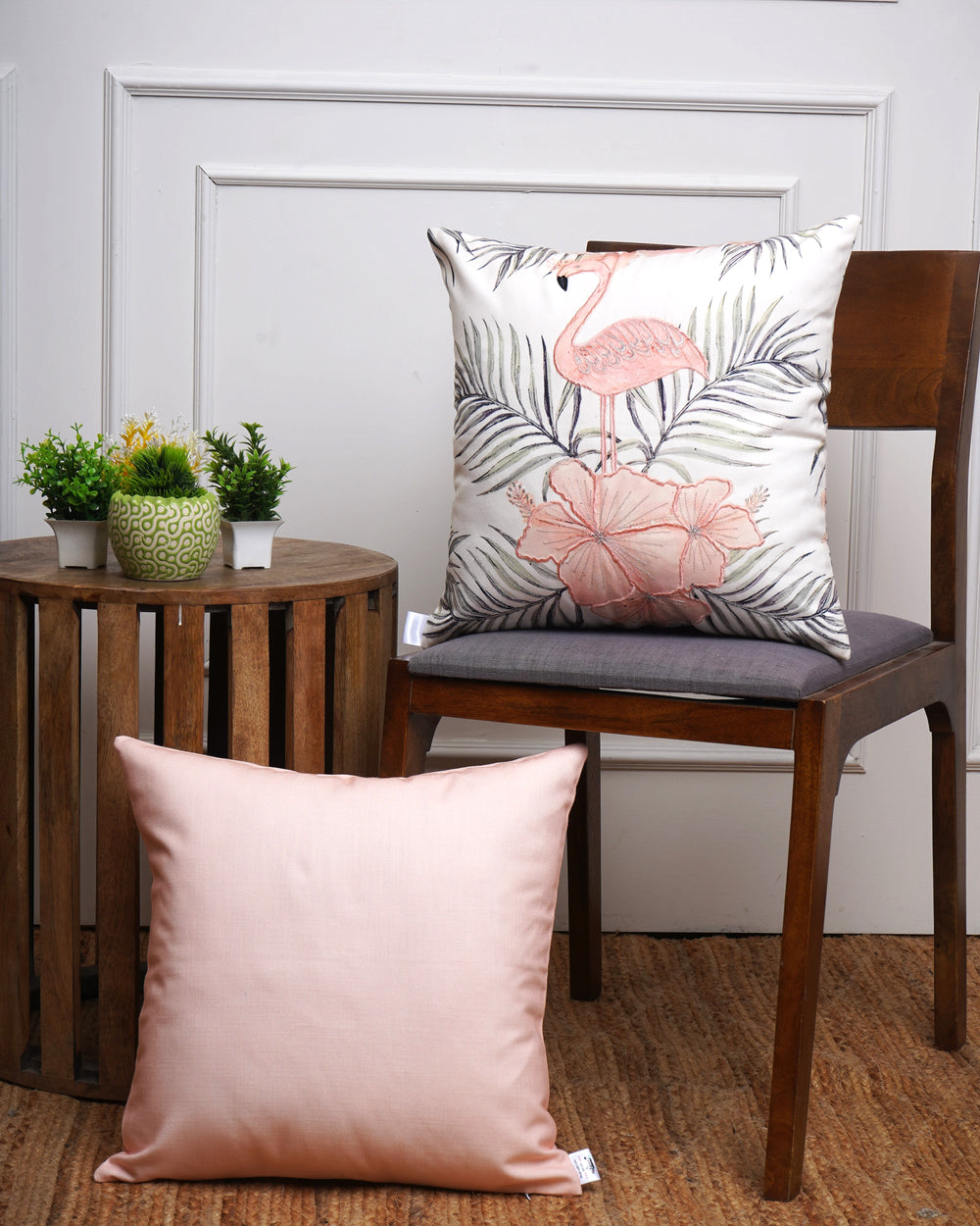 Set Of 3 Digital Printed Flocking Cranes Design Cushion Cover