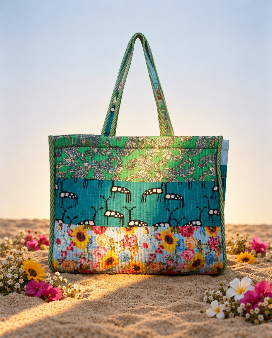 Cotton Printed Patchwork Tote Bag