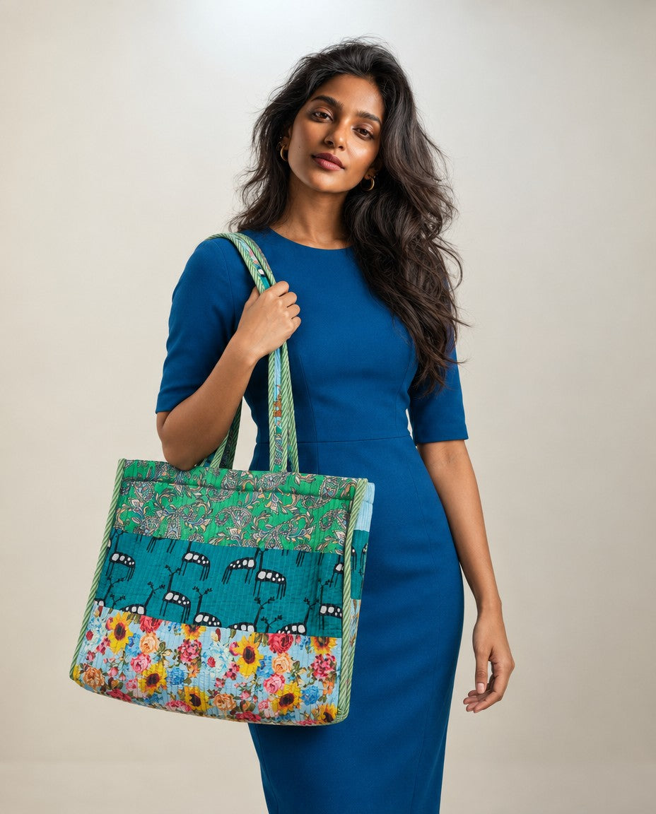 Cotton Printed Patchwork Tote Bag