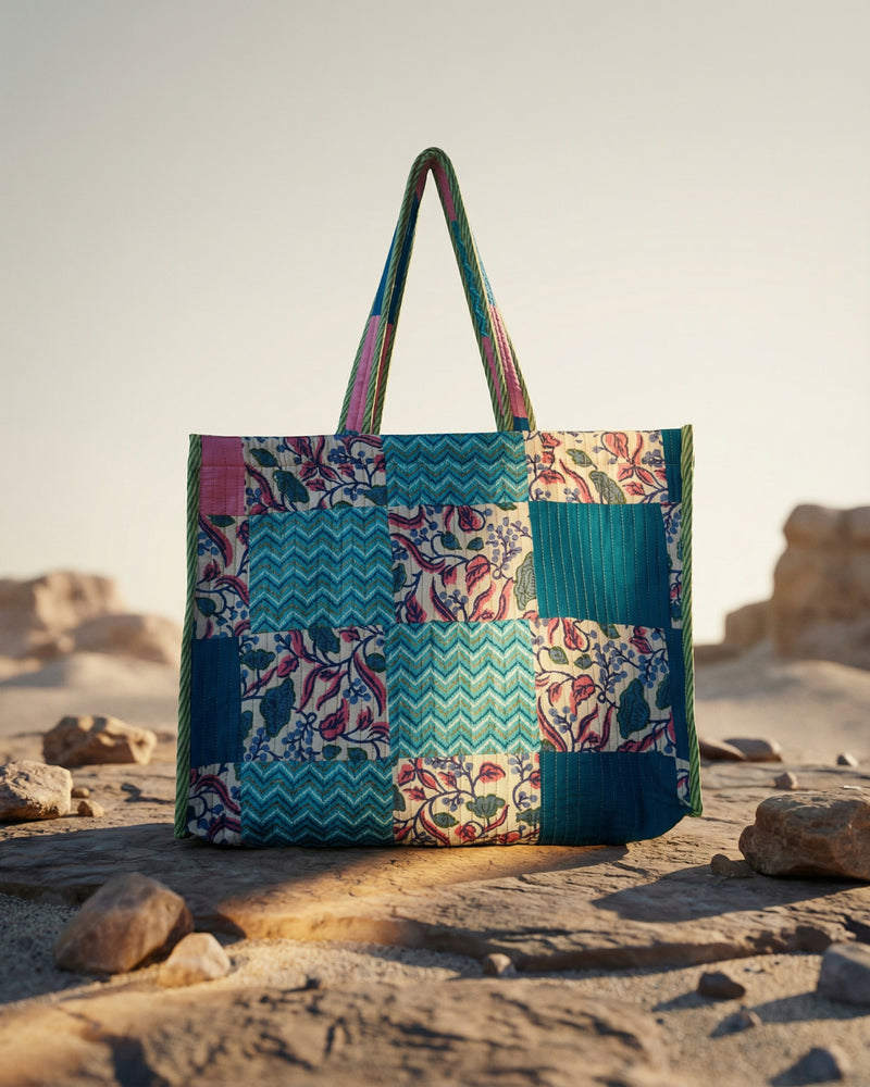 Cotton Printed Patchwork Tote Bag