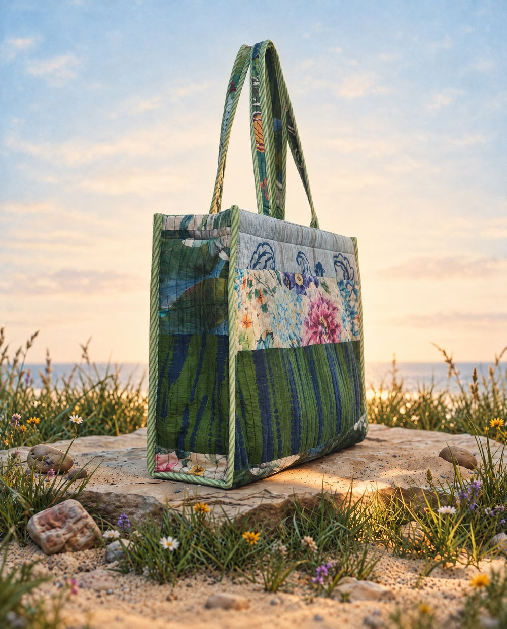 Cotton Printed Patchwork Tote Bag