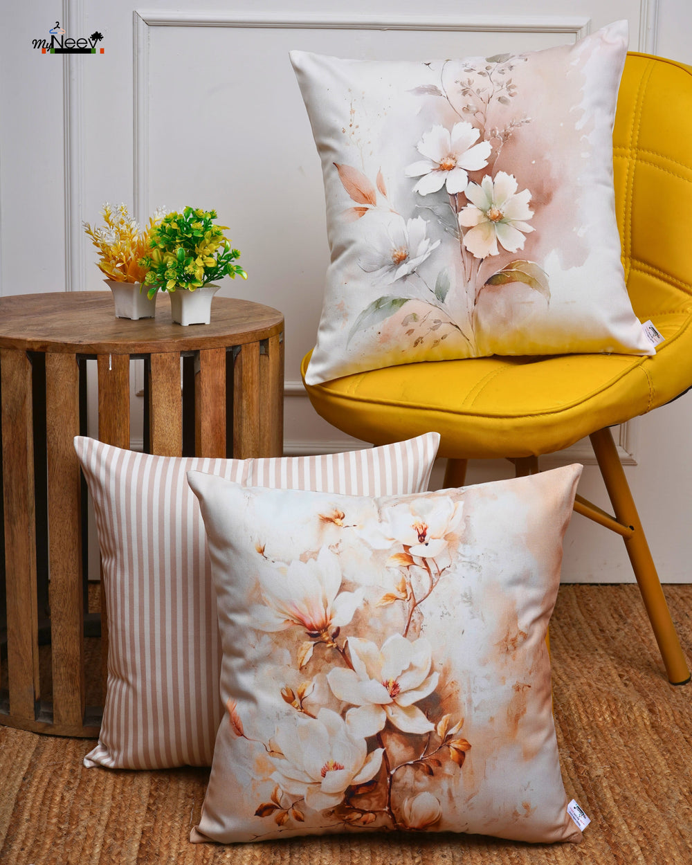 Set Of 3 Digital Printed  Dupion Cushion Cover