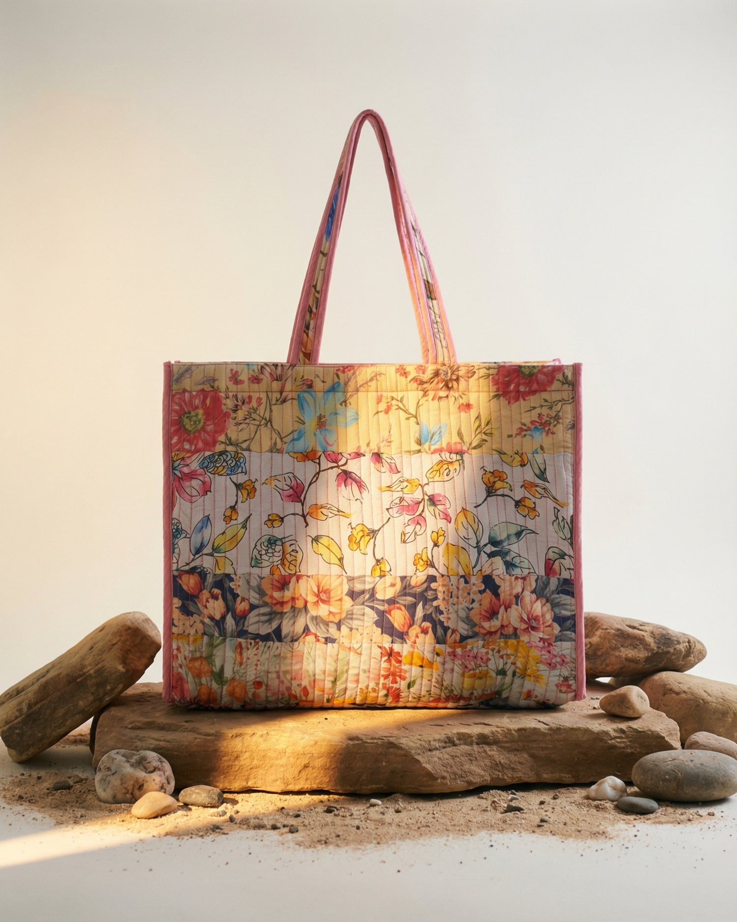 Cotton Printed Patchwork Tote Bag