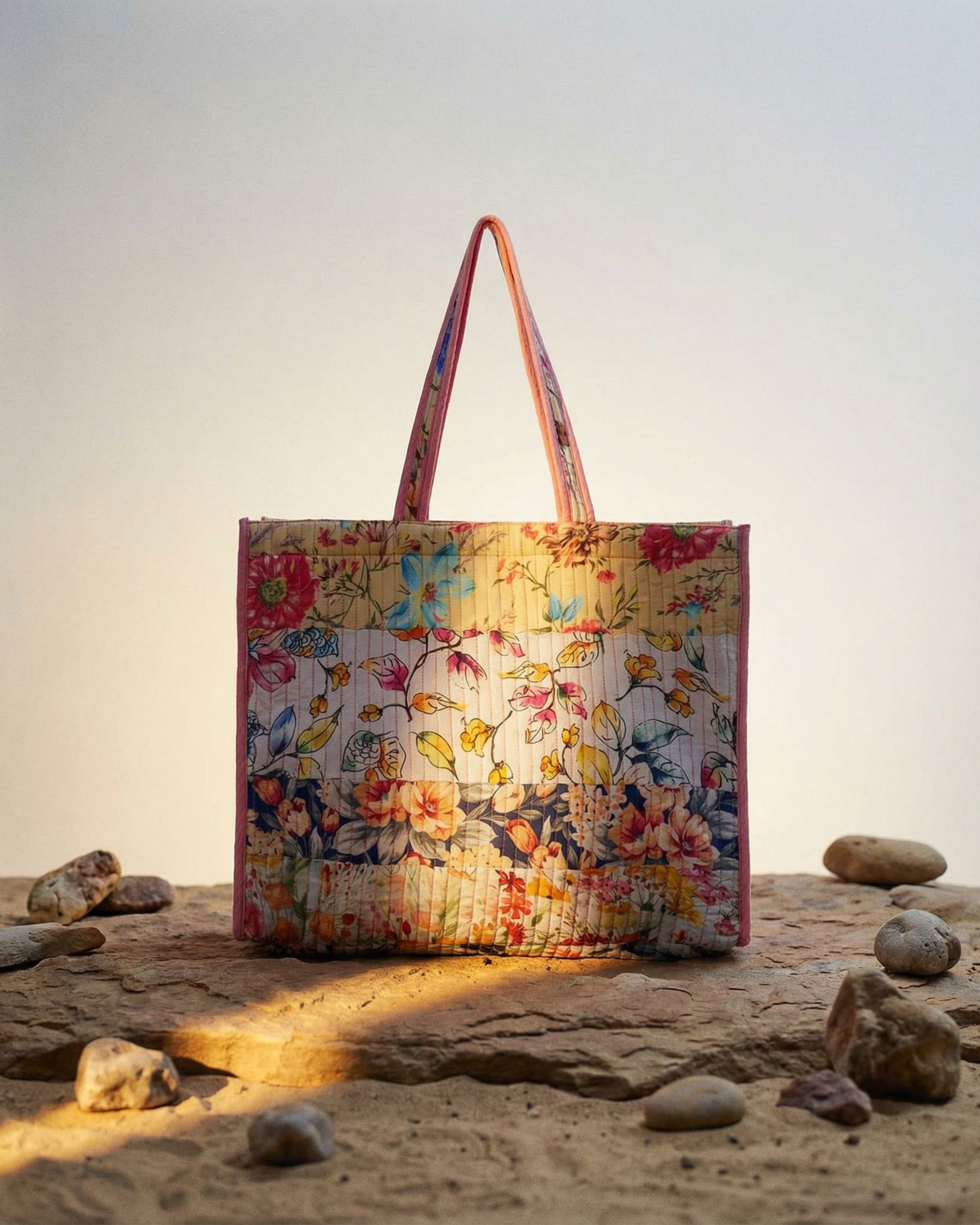 Cotton Printed Patchwork Tote Bag