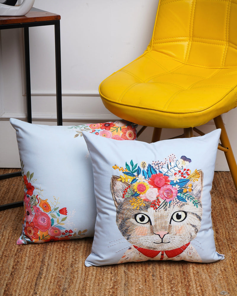 Set Of 3 Digital Printed & Embroidered Cushion Cover