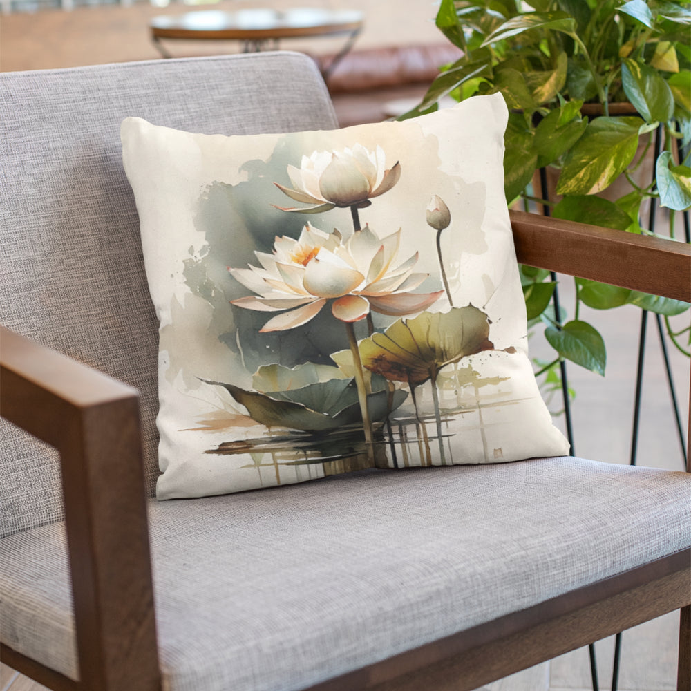 Set Of 3 Digital Printed Lotus Canvas Cushion Cover