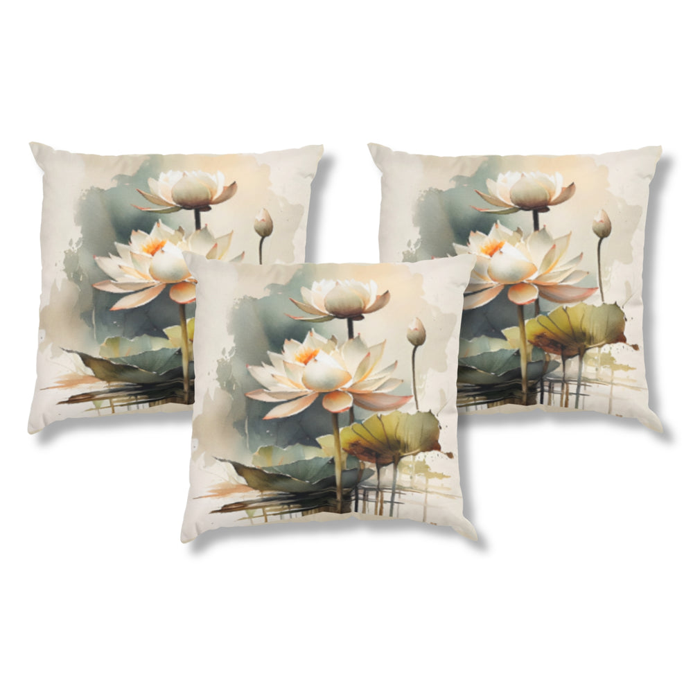 Set Of 3 Digital Printed Lotus Canvas Cushion Cover