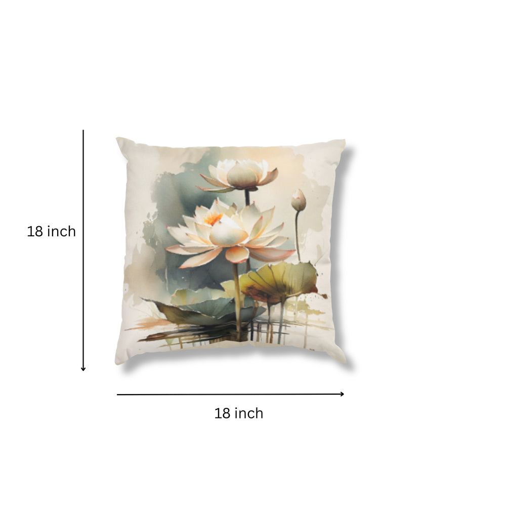 Set Of 3 Digital Printed Lotus Canvas Cushion Cover