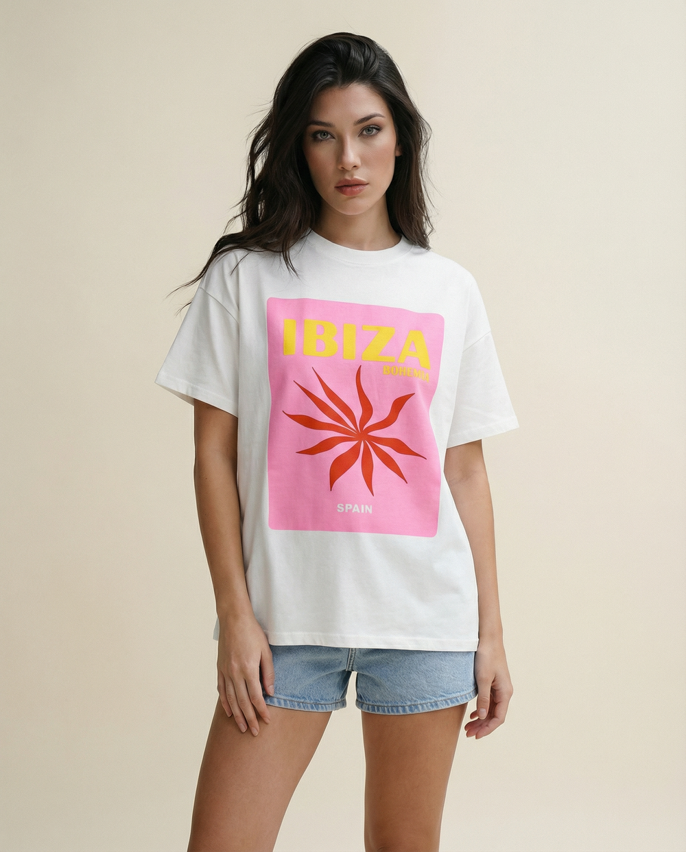 Women White Floral Printed Oversized T-shirts