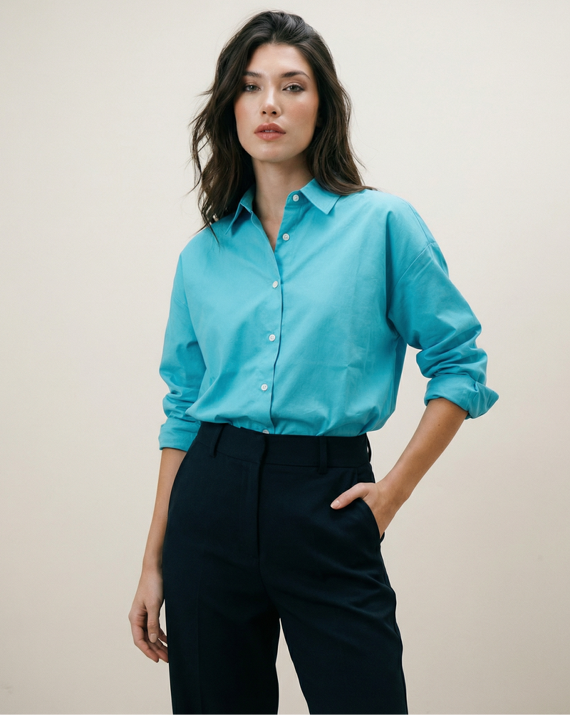 Women Solid Oversized Cotton Shirt