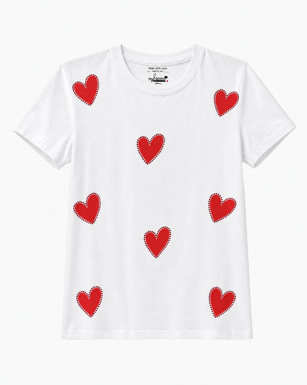 Women Heart Swarovski Crystal Embellishments Cotton T-shirt