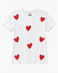 Women Heart Swarovski Crystal Embellishments Cotton T-shirt