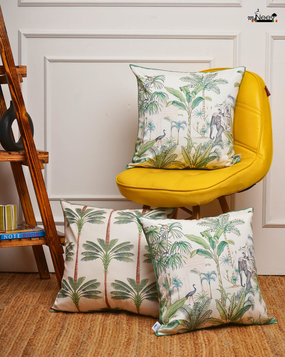 Set Of 3 Digital Printed Palm Tree Canvas Cushion Cover