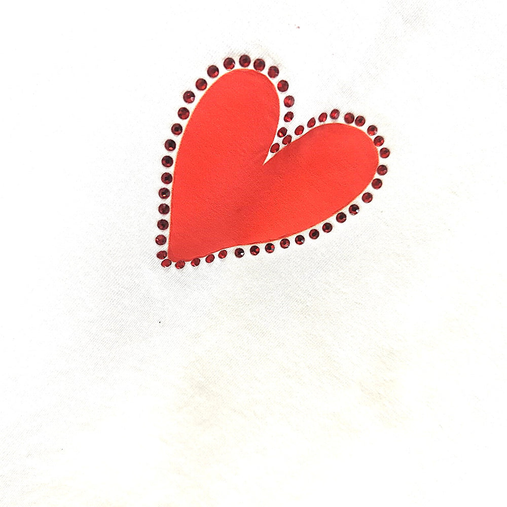 Women Heart Swarovski Crystal Embellishments Cotton T-shirt