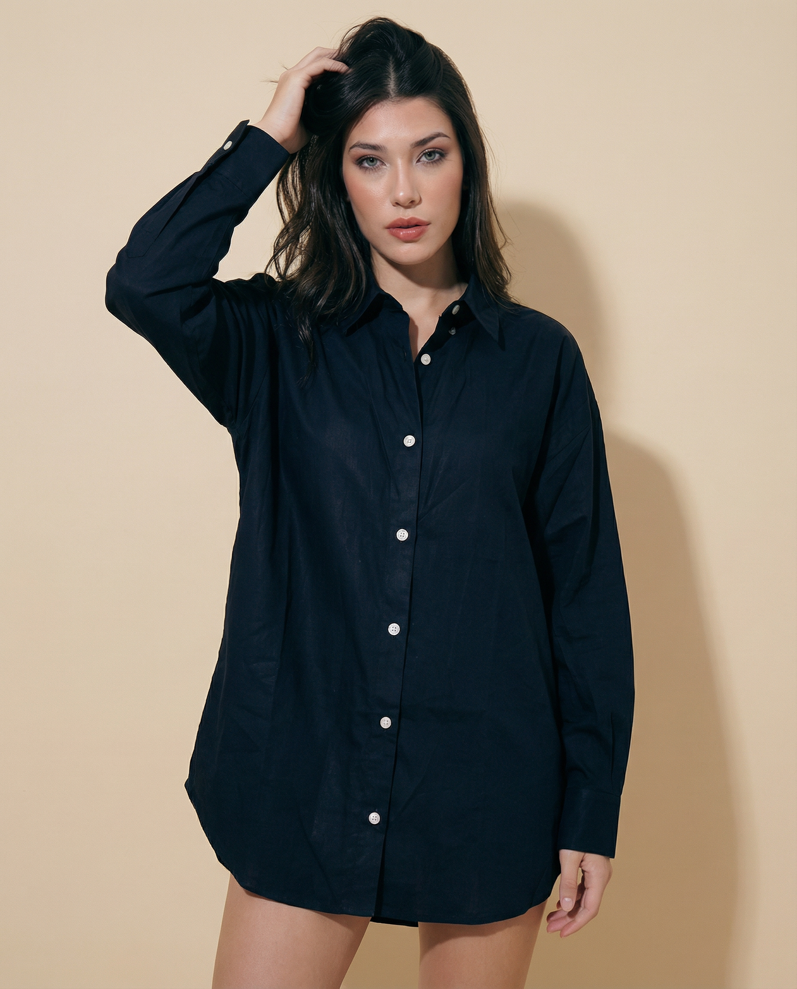 Women Solid Oversized Cotton Shirt