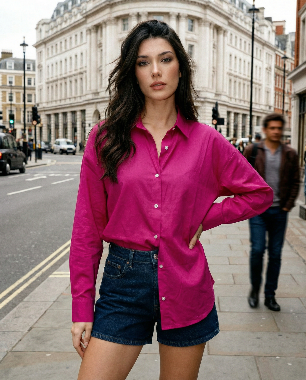 Women Solid Oversized Cotton Shirt