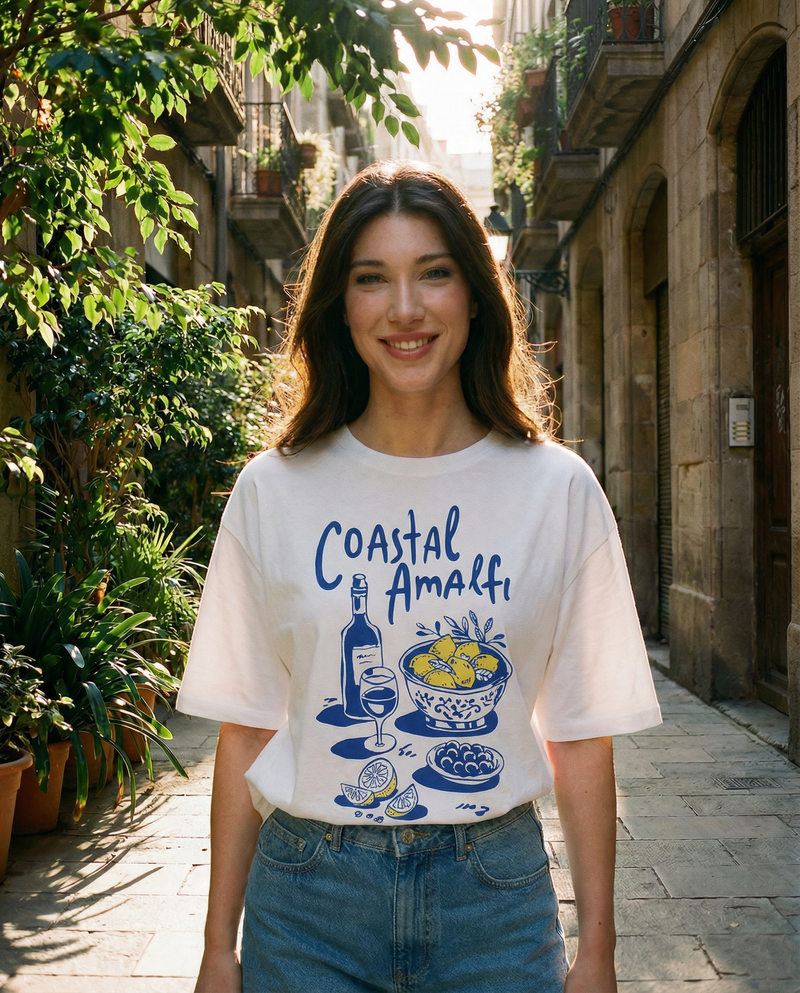 Women Coastal Amalfi Printed Cotton T-shirt
