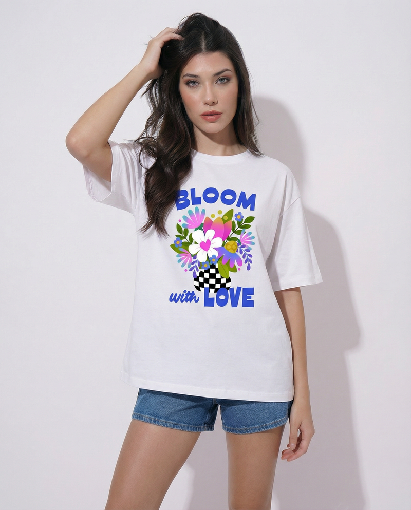Women Bloom With Love Printed Cotton T-shirt