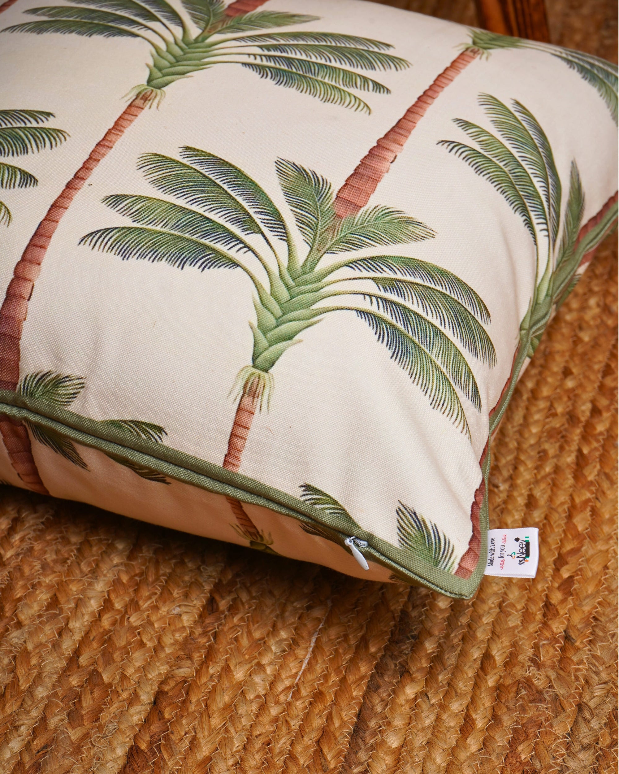 Set Of 3 Digital Printed Palm Tree Canvas Cushion Cover