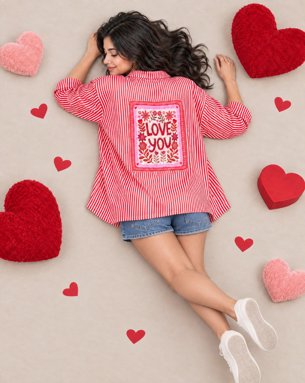 Women Love You Patchwork Oversized Cotton Shirt
