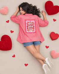 Women Love You Patchwork Oversized Cotton Shirt