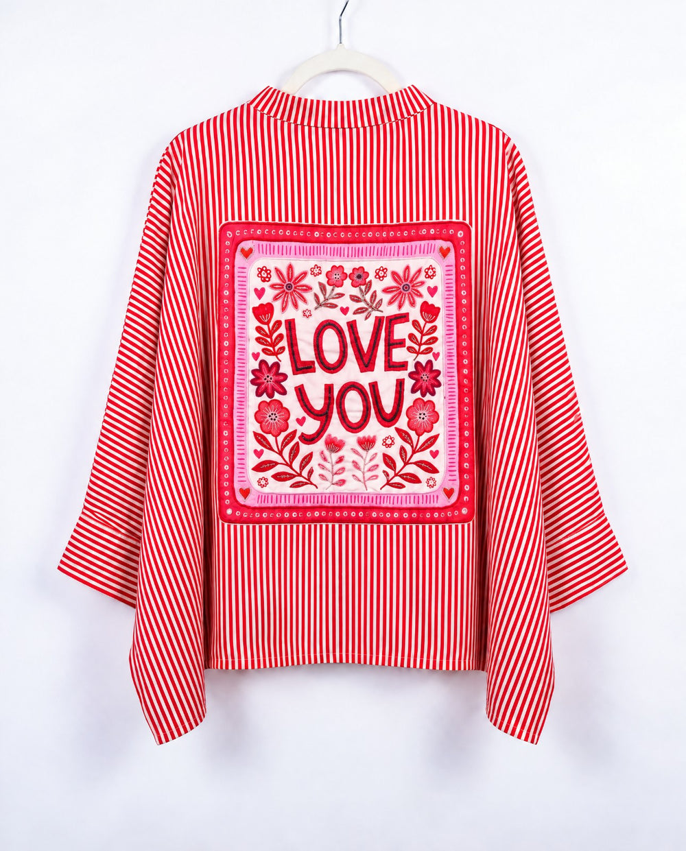 Women Love You Patchwork Oversized Cotton Shirt