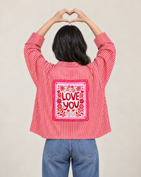 Women Love You Patchwork Oversized Cotton Shirt