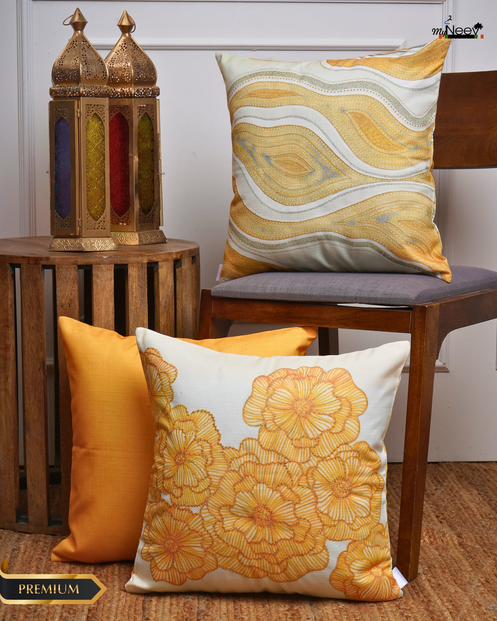 Set Of 3 Digital Printed & Embroidered Premium Cushion Cover