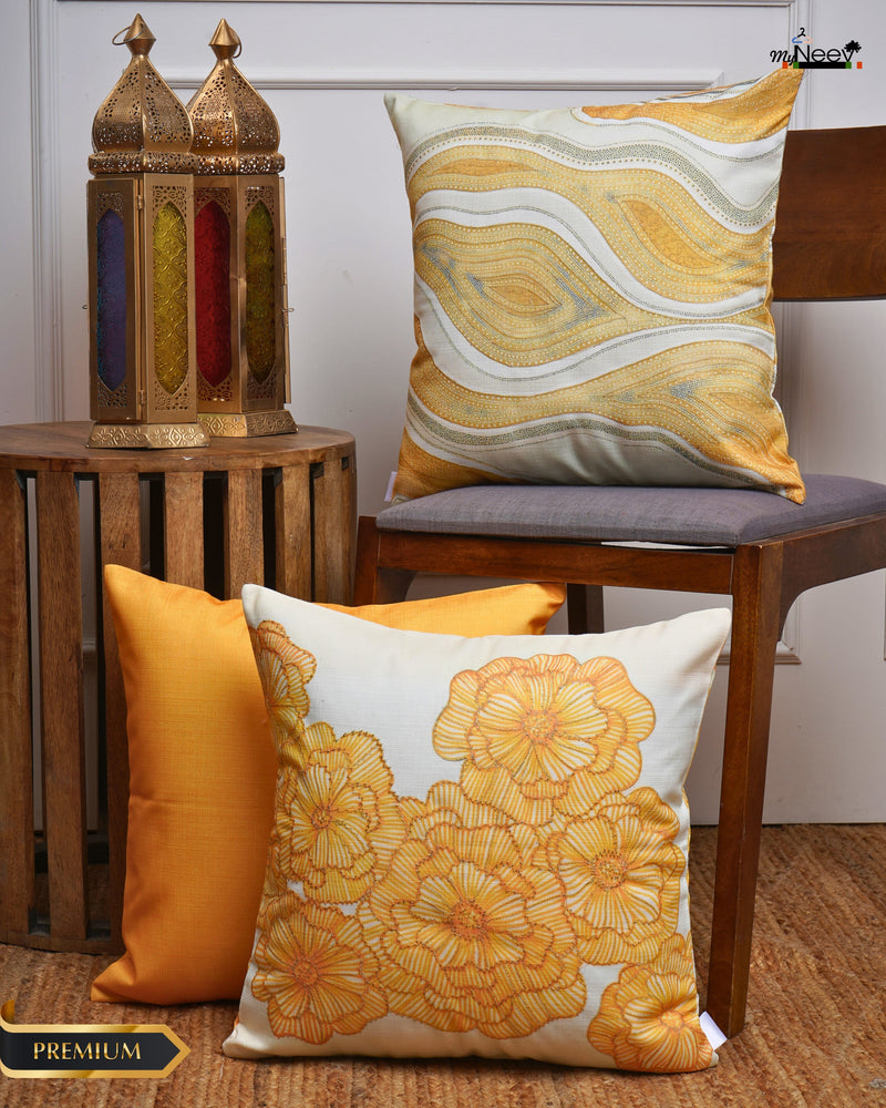 Set Of 3 Digital Printed & Embroidered Premium Cushion Cover