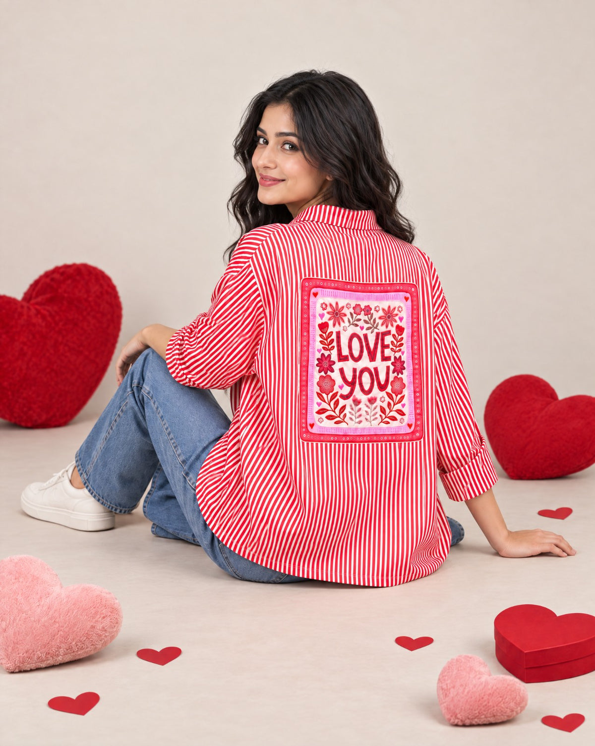 Women Love You Patchwork Oversized Cotton Shirt
