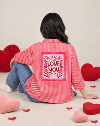 Women Love You Patchwork Oversized Cotton Shirt