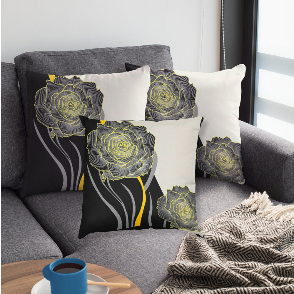 Set Of 3 Digital Printed Flower Canvas Cushion Cover