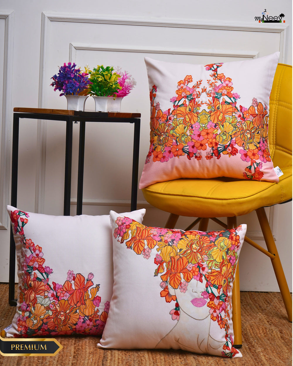 Set Of 3 Digital Printed & Embroidered Cushion Cover
