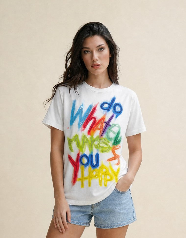 Women Graphic Hand-Embroidered Cotton T-shirt