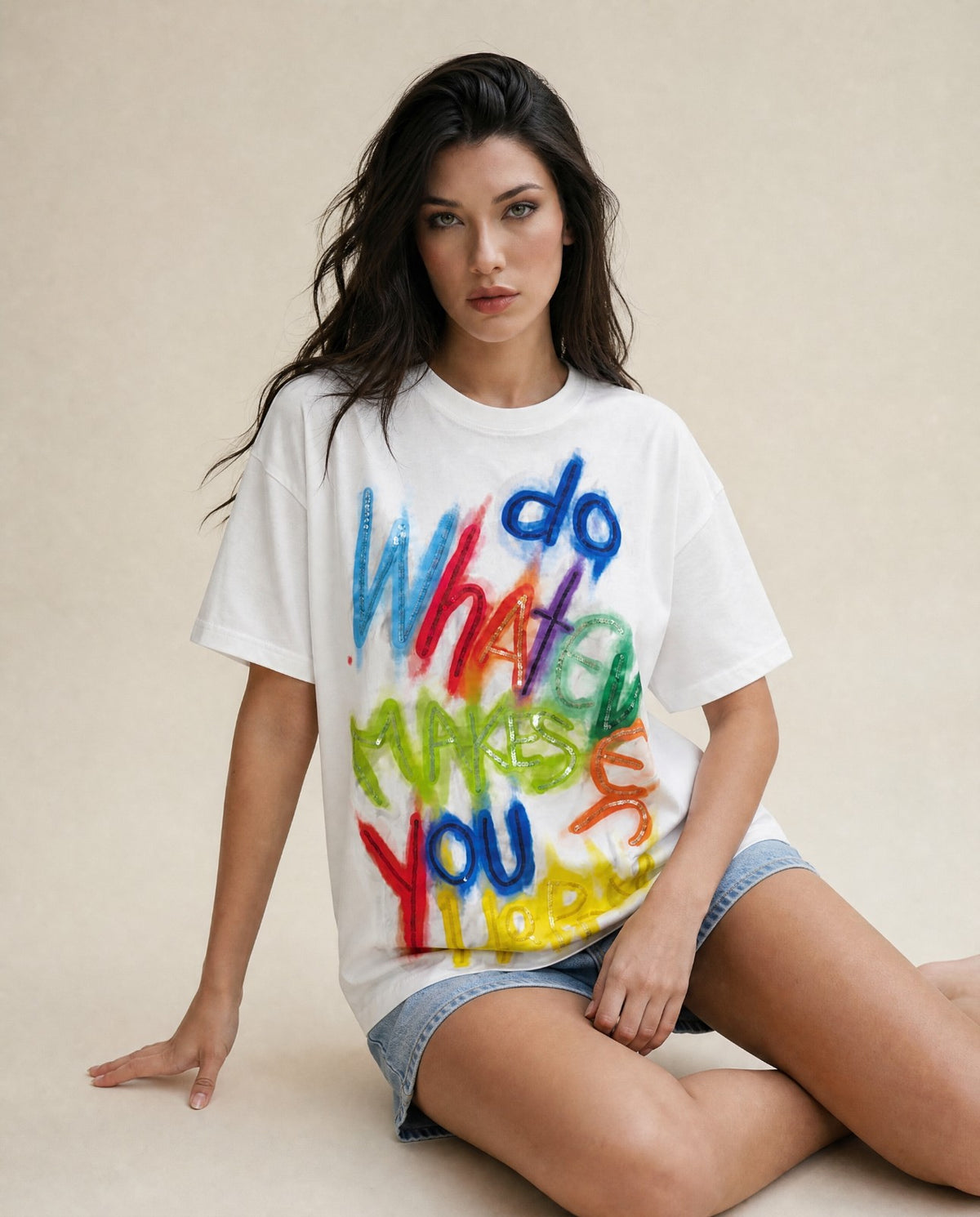 Women Graphic Hand-Embroidered Cotton T-shirt