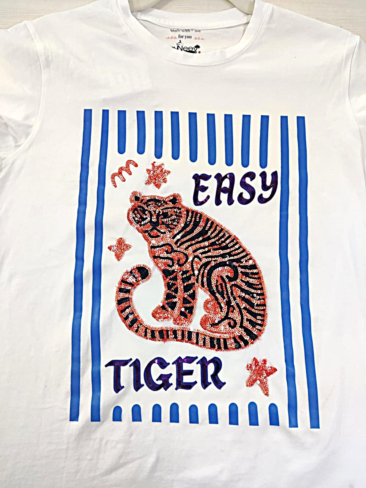 Women Easy Tiger Hand-Embellished Cotton T-Shirt