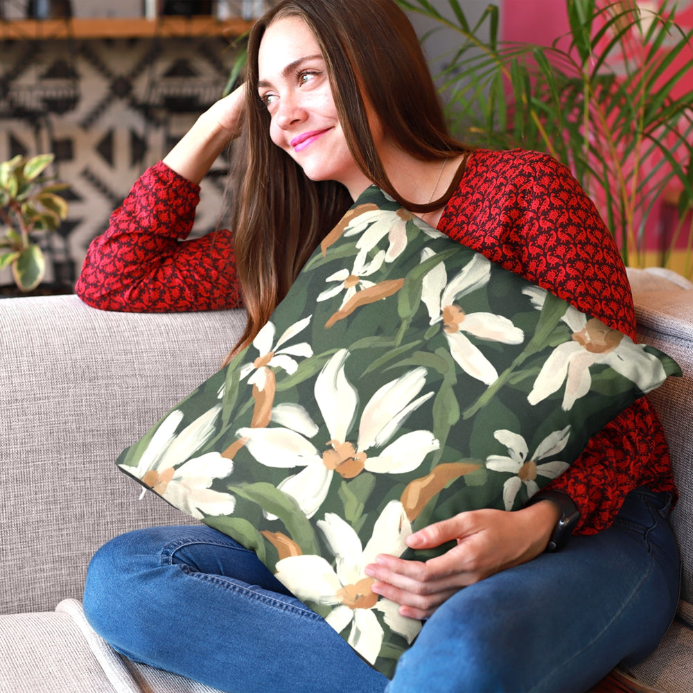 Set Of 3 Digital Printed Leaf Design Cushion Cover