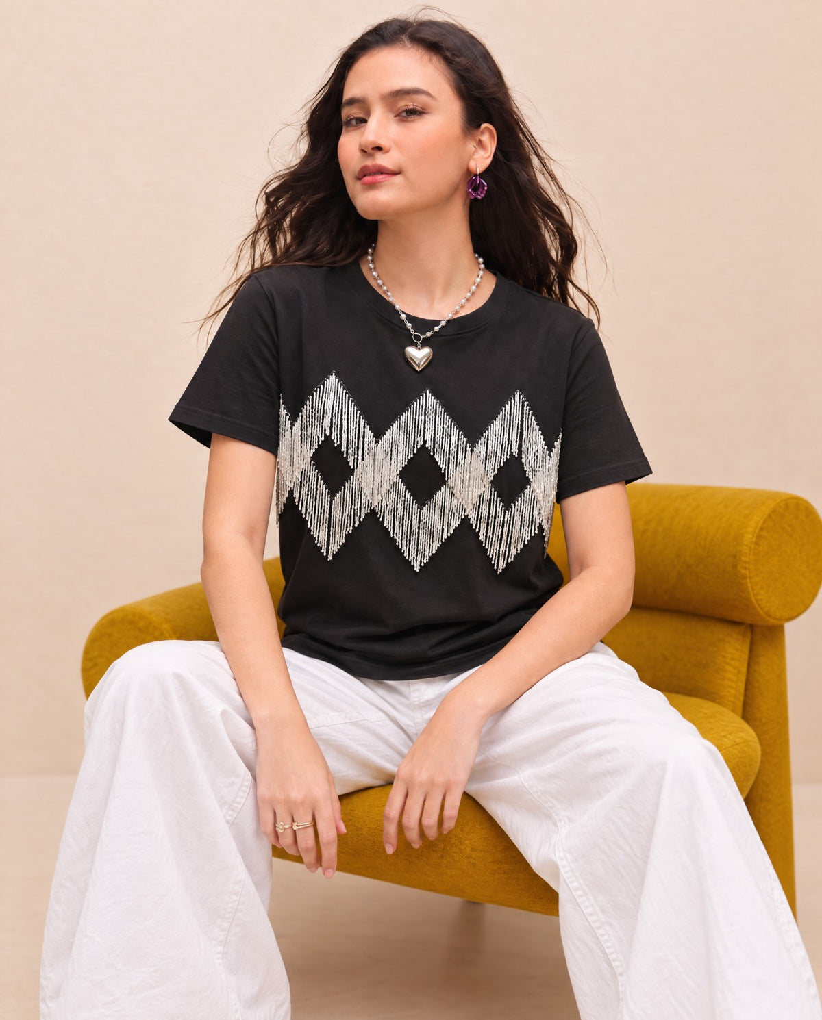 Crystal Embellished Cotton Regular T-shirt