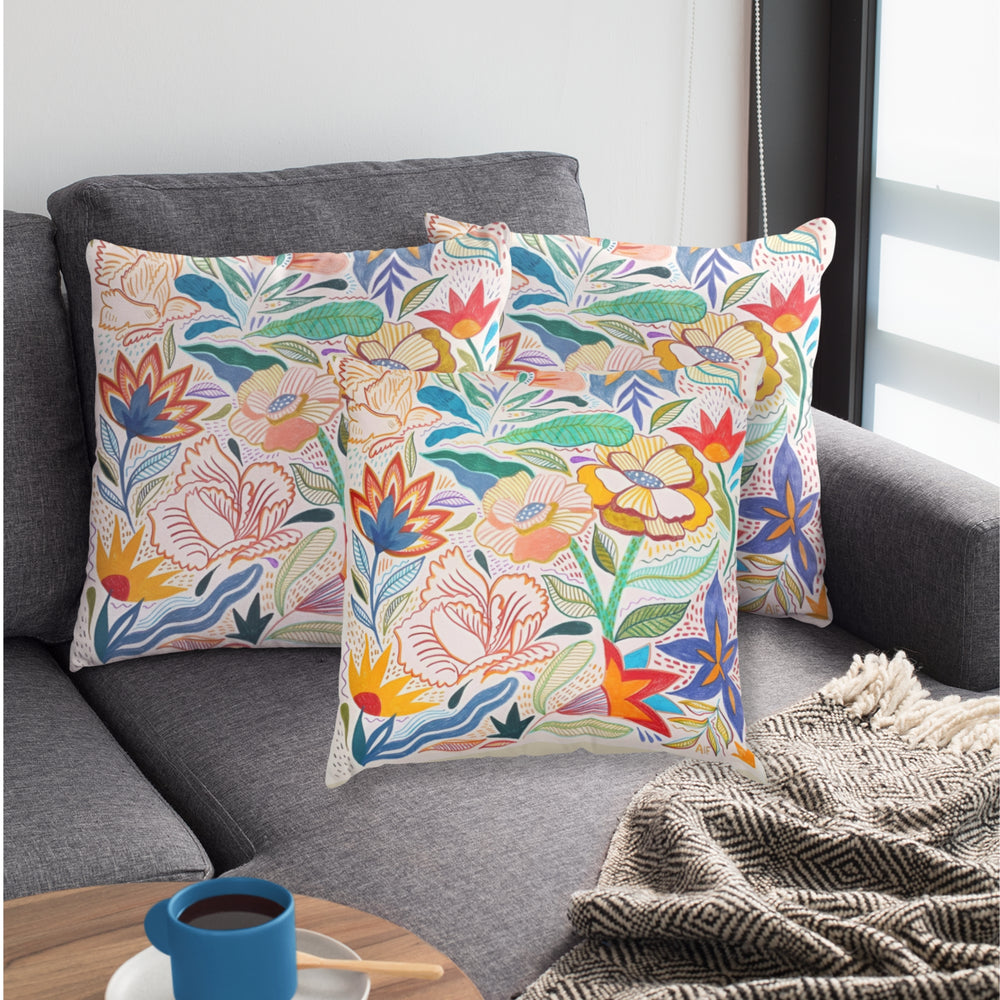 Set Of 3 Digital Printed English Floral Canvas Cushion Cover