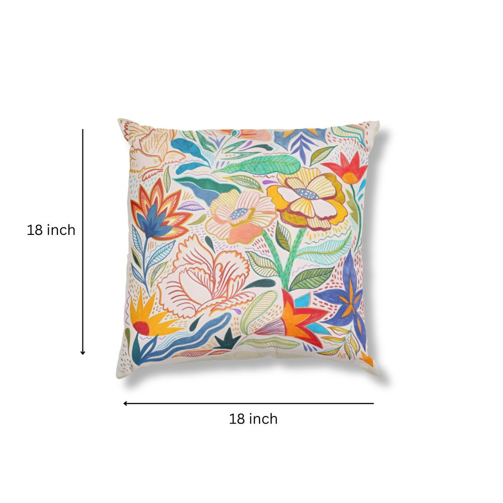 Set Of 3 Digital Printed English Floral Canvas Cushion Cover