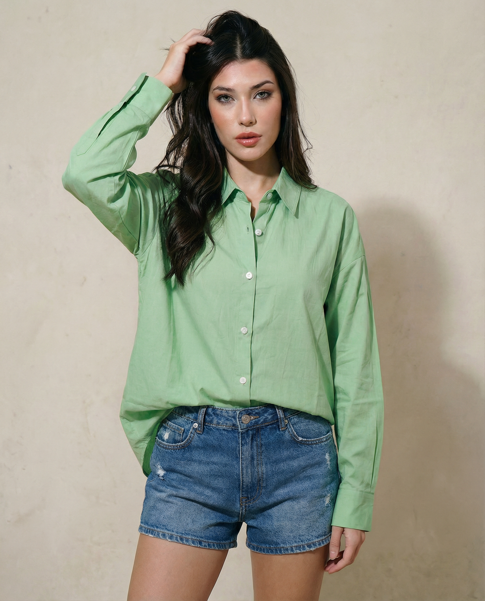 Women Solid Oversized Cotton Shirt
