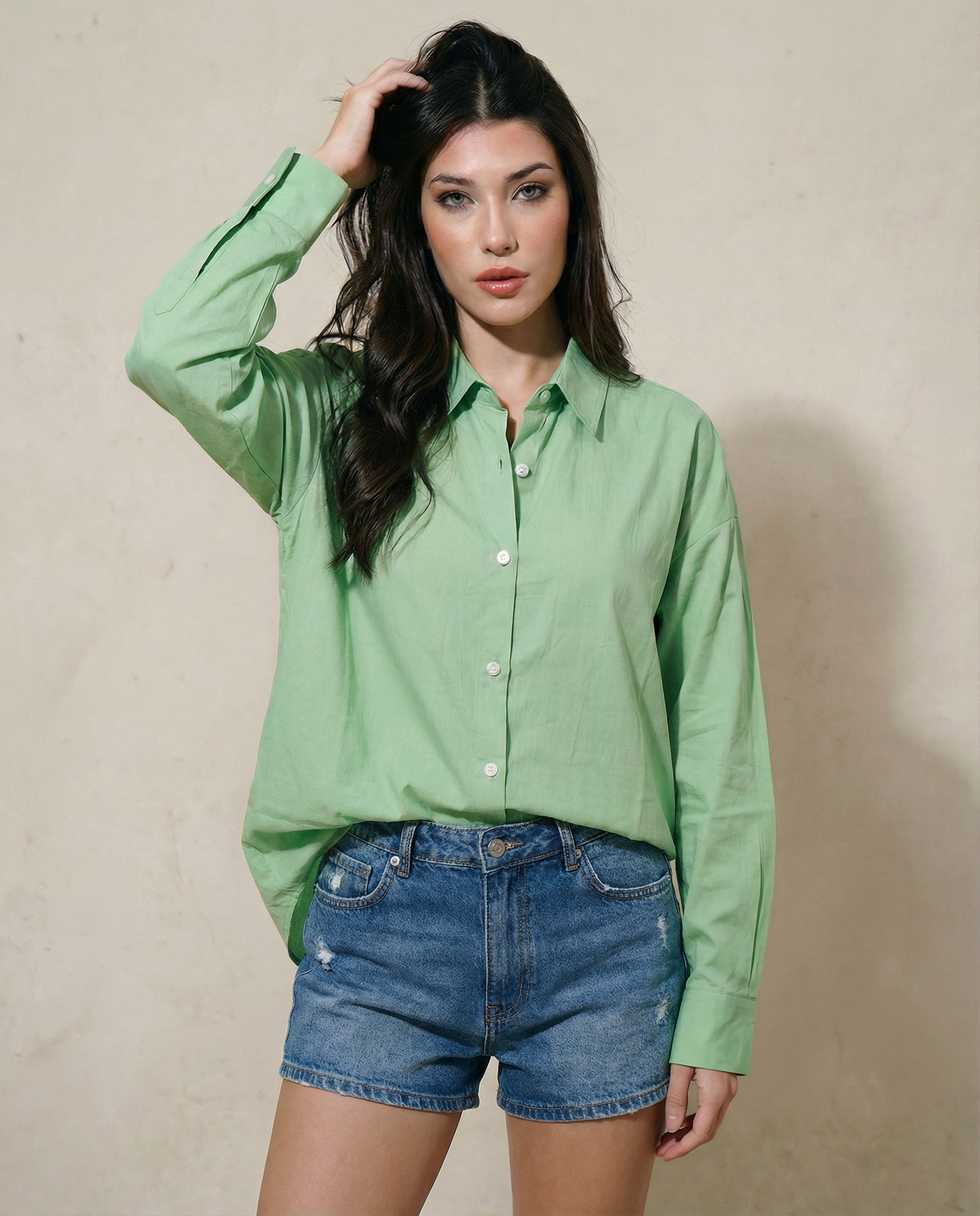 Women Solid Oversized Cotton Shirt