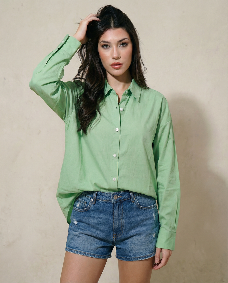 Women Solid Oversized Cotton Shirt