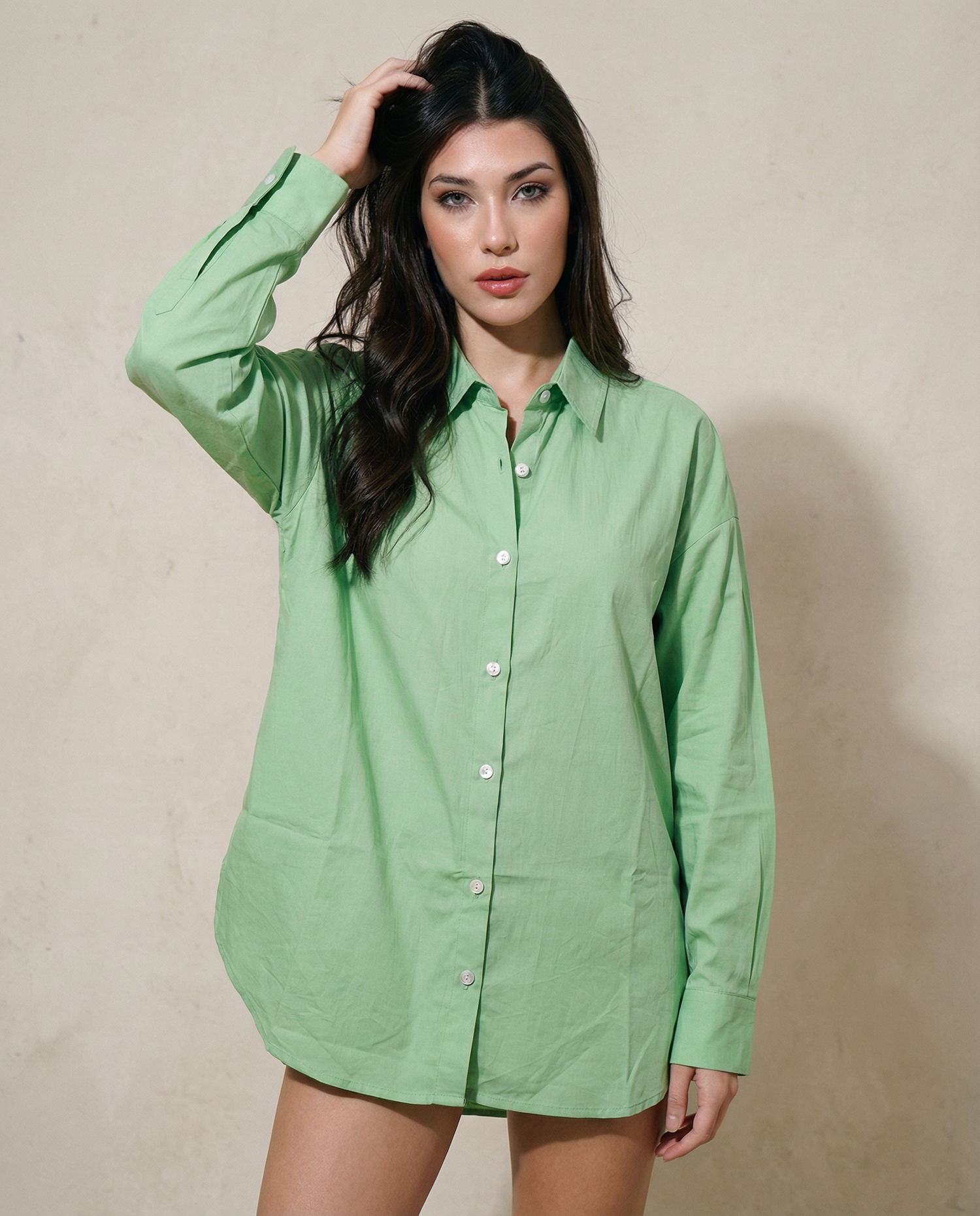 Women Solid Oversized Cotton Shirt