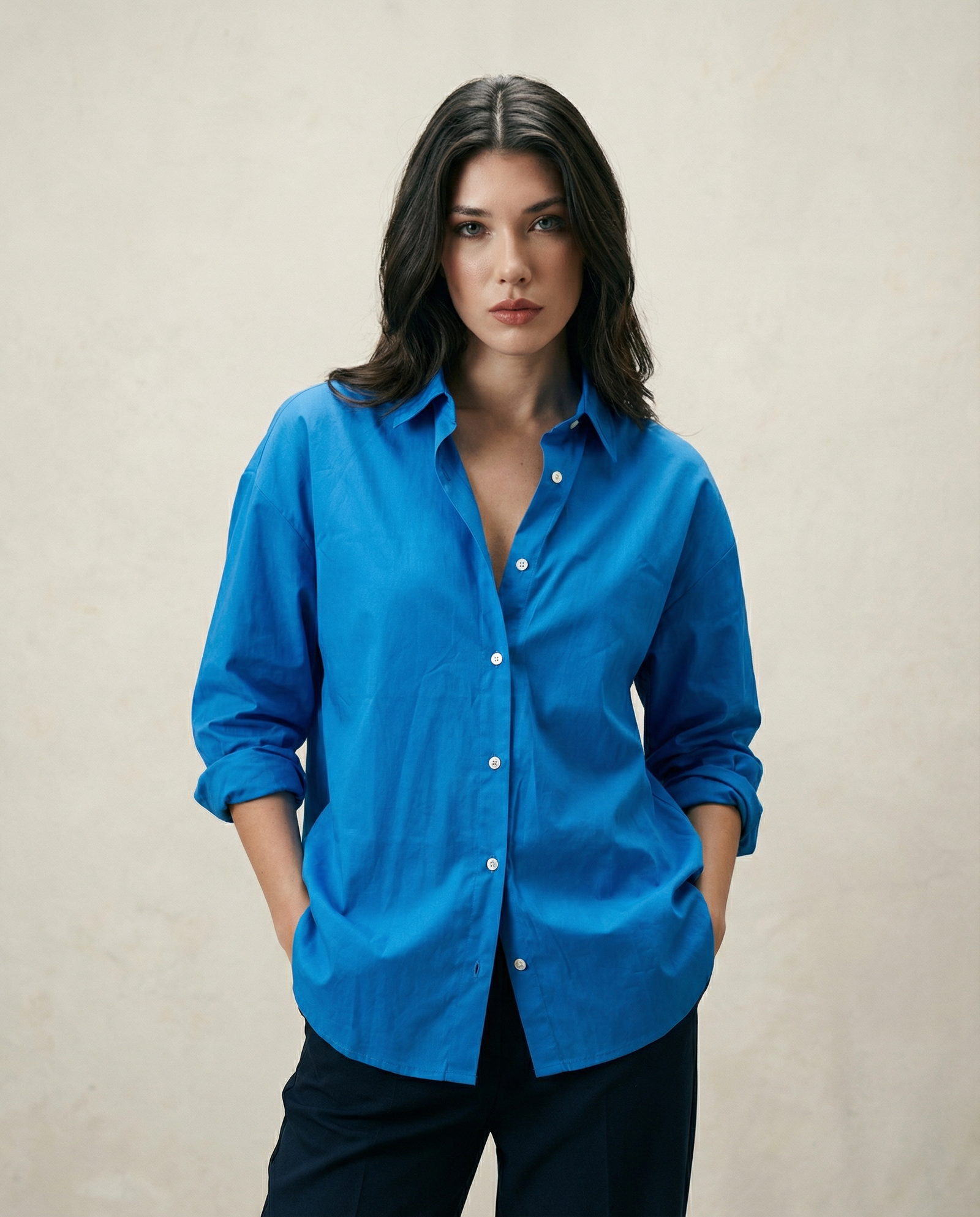 Women Solid Oversized Cotton Shirt