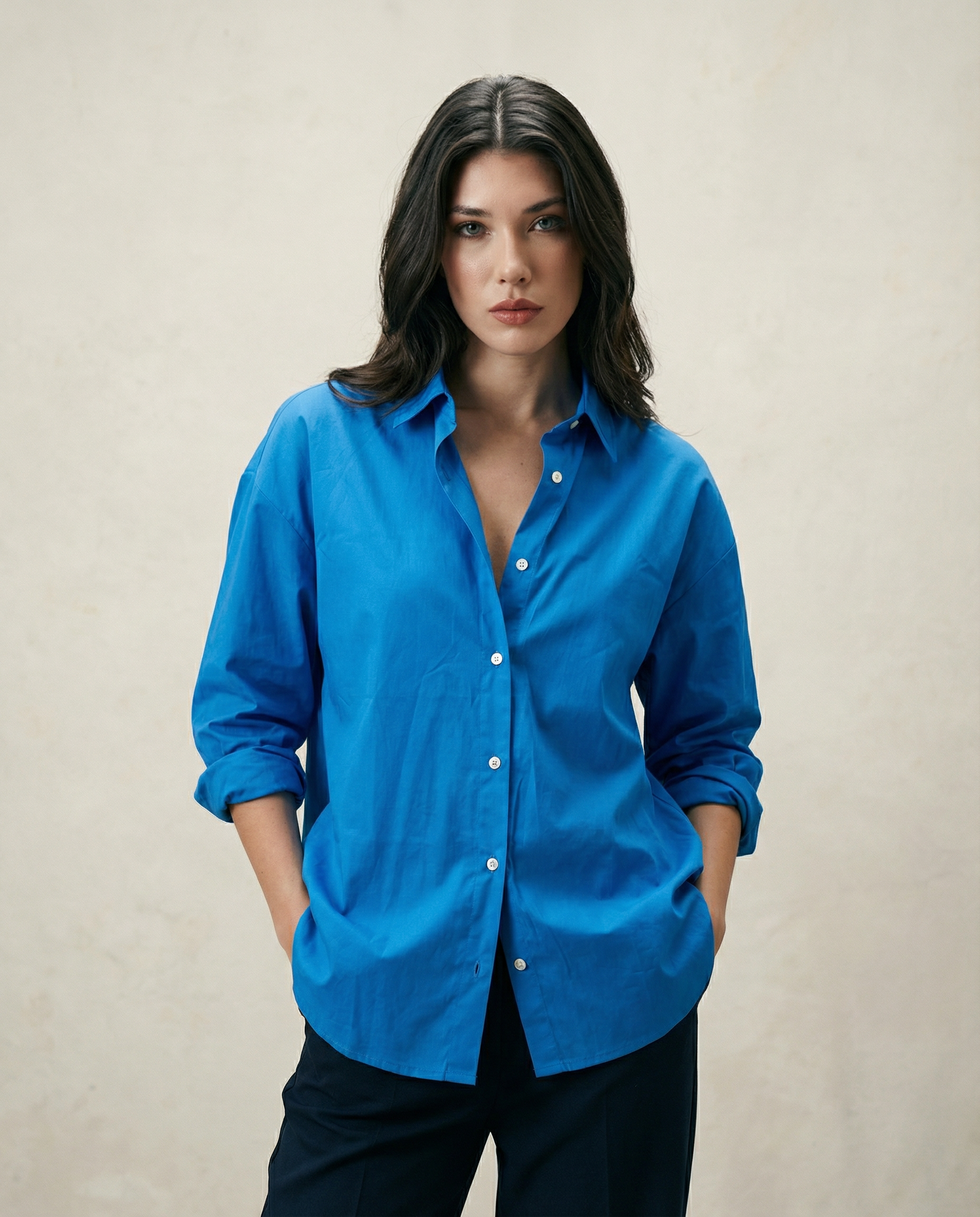 Women Solid Oversized Cotton Shirt